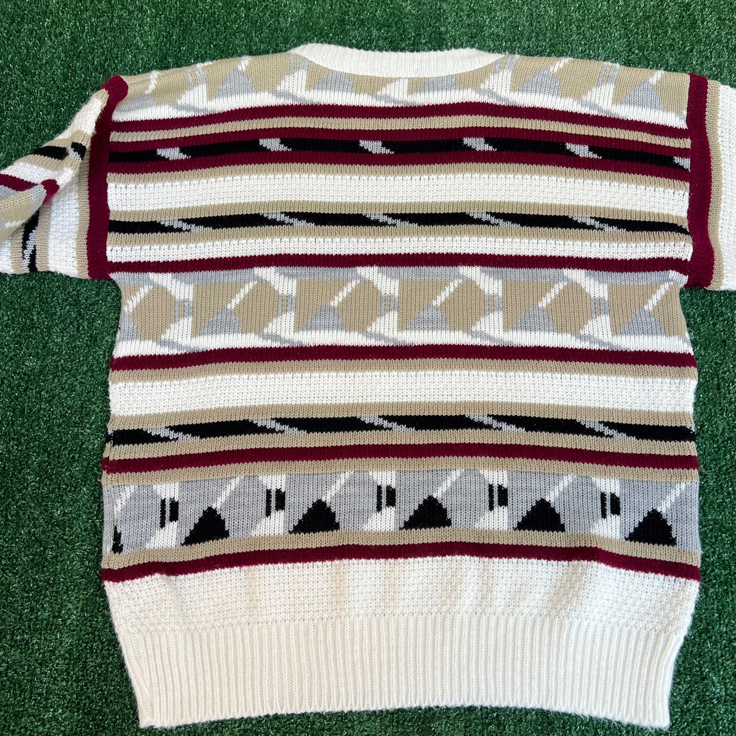 VTG 90s Men's Atlas 3D Knit White Garnet Gold FSU Coogi Grandpa Style Sweater XL