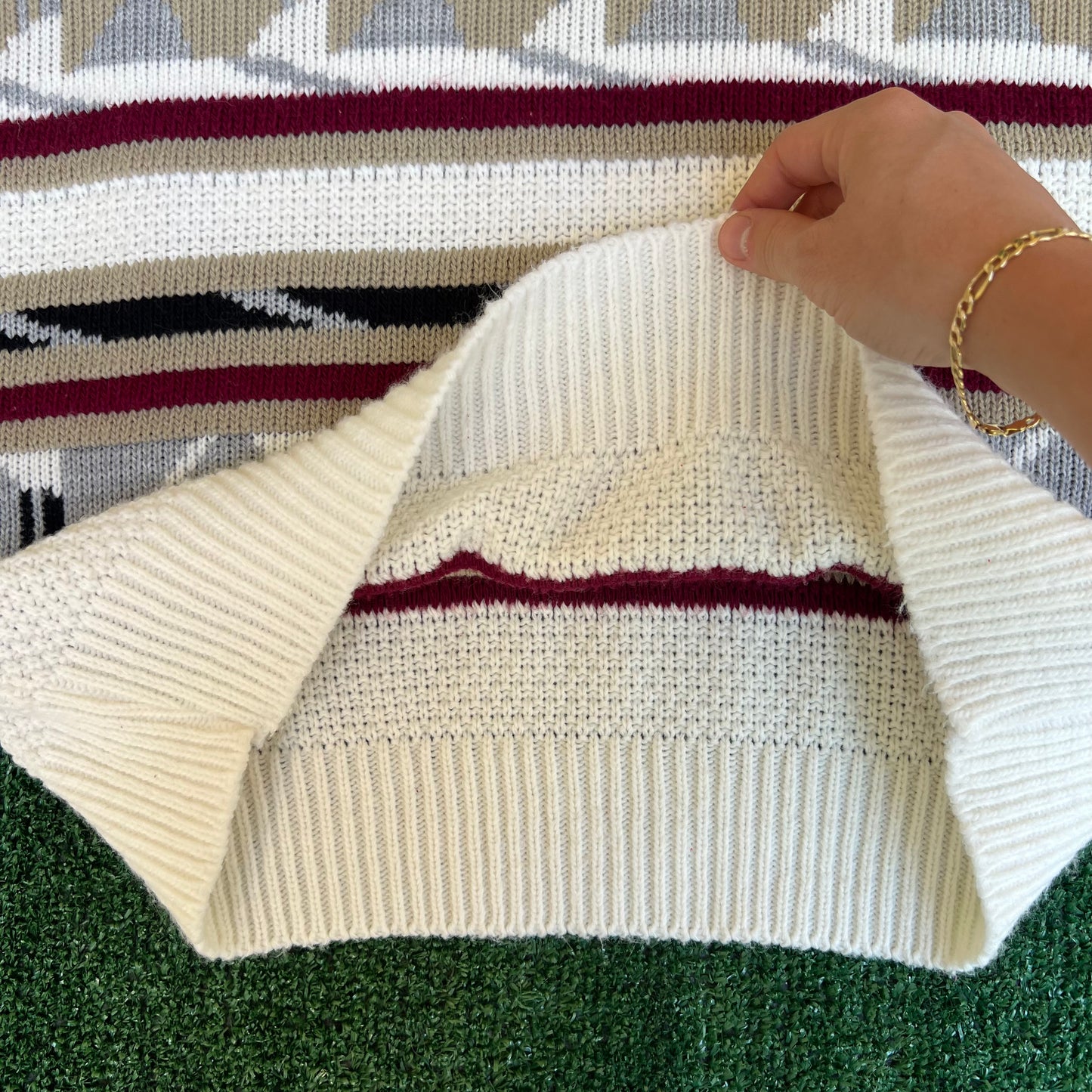 VTG 90s Men's Atlas 3D Knit White Garnet Gold FSU Coogi Grandpa Style Sweater XL