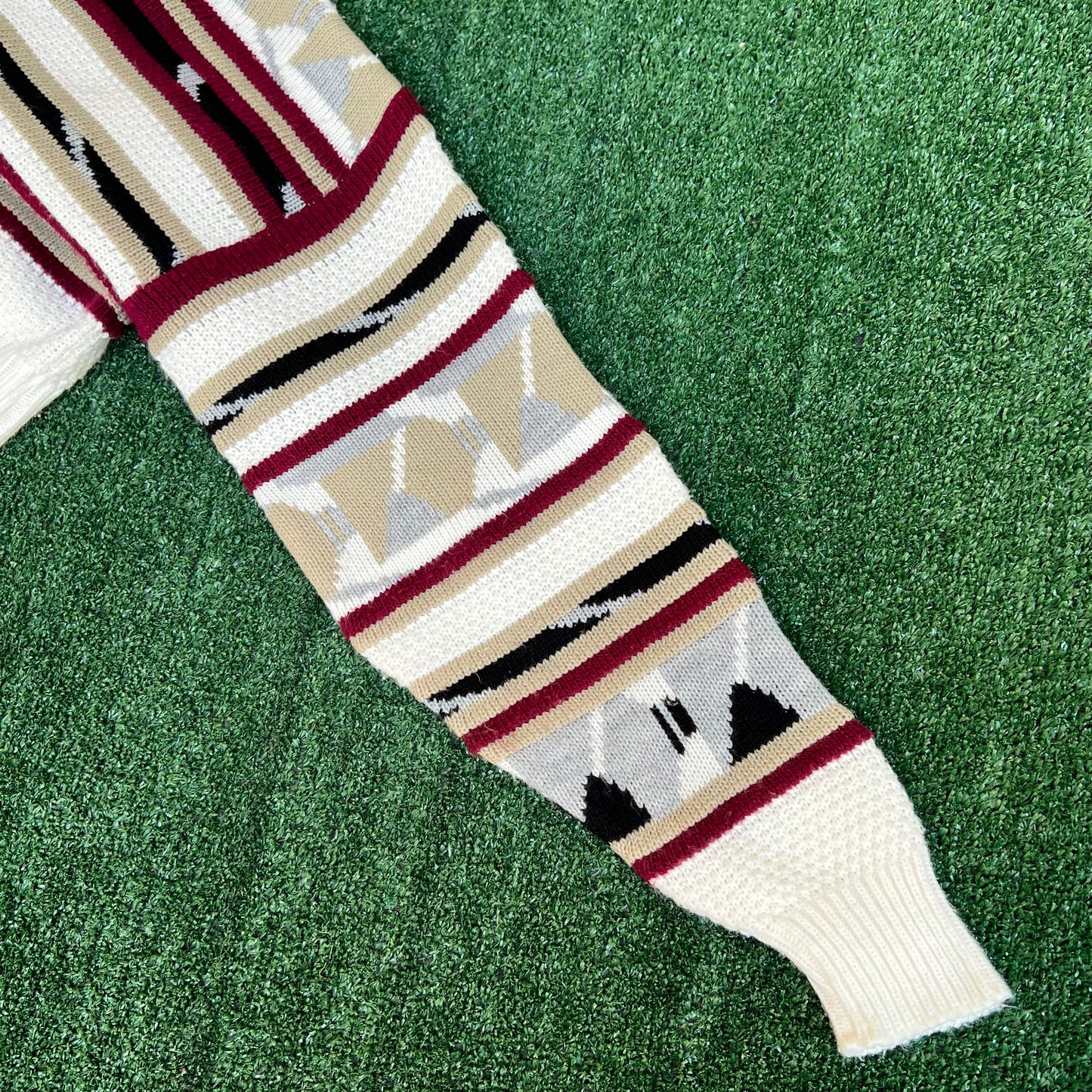 VTG 90s Men's Atlas 3D Knit White Garnet Gold FSU Coogi Grandpa Style Sweater XL