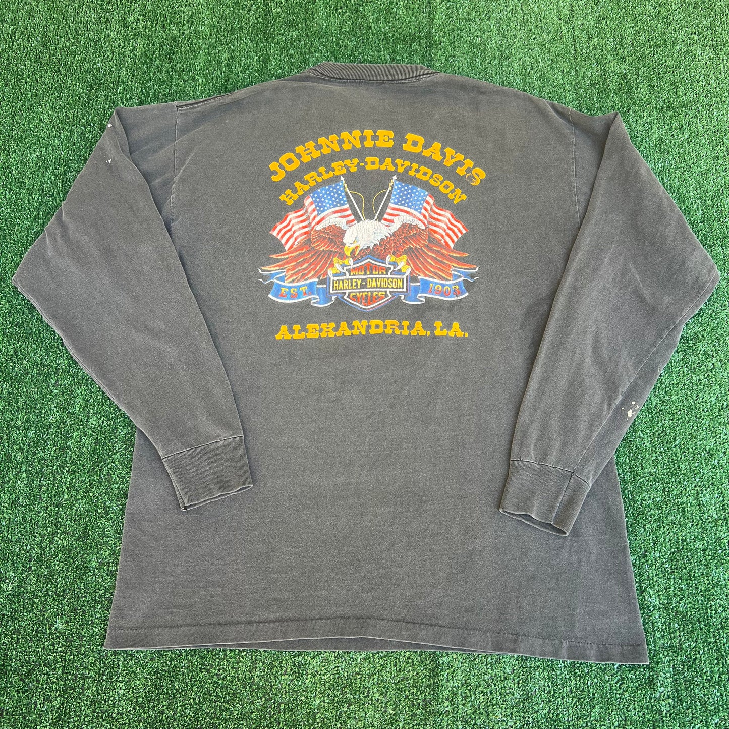 VTG 80s Harley-Davidson 3D Emblem Fade Black The Eagle Soars Alone LS T-Shirt XL