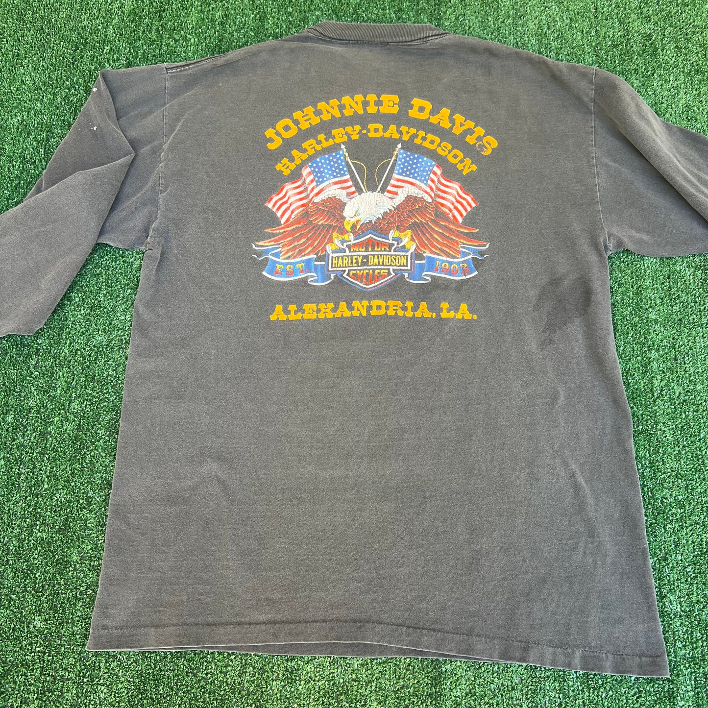 VTG 80s Harley-Davidson 3D Emblem Fade Black The Eagle Soars Alone LS T-Shirt XL