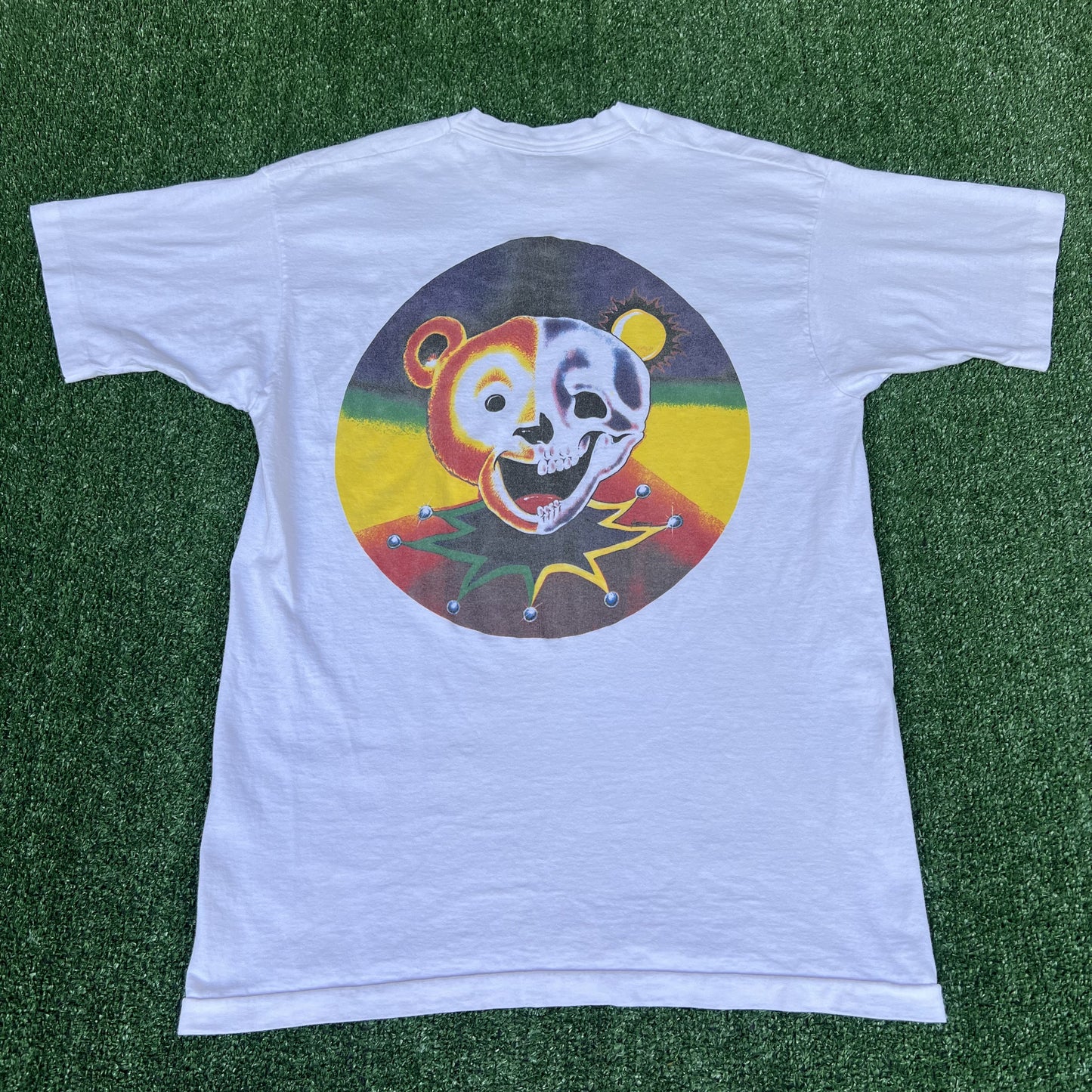 VTG 90s Men's Grateful Dead Band Joker Skull Bear Peace White T-Shirt Large USA
