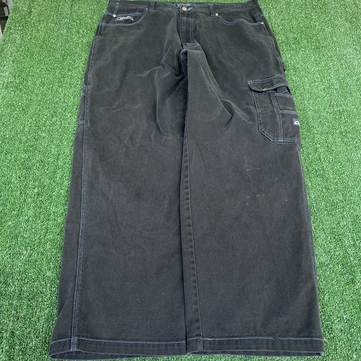 Vintage 90s Y2K GetZ Embroidered Wide-Leg Baggy Carpenter Black Jeans 40x30"