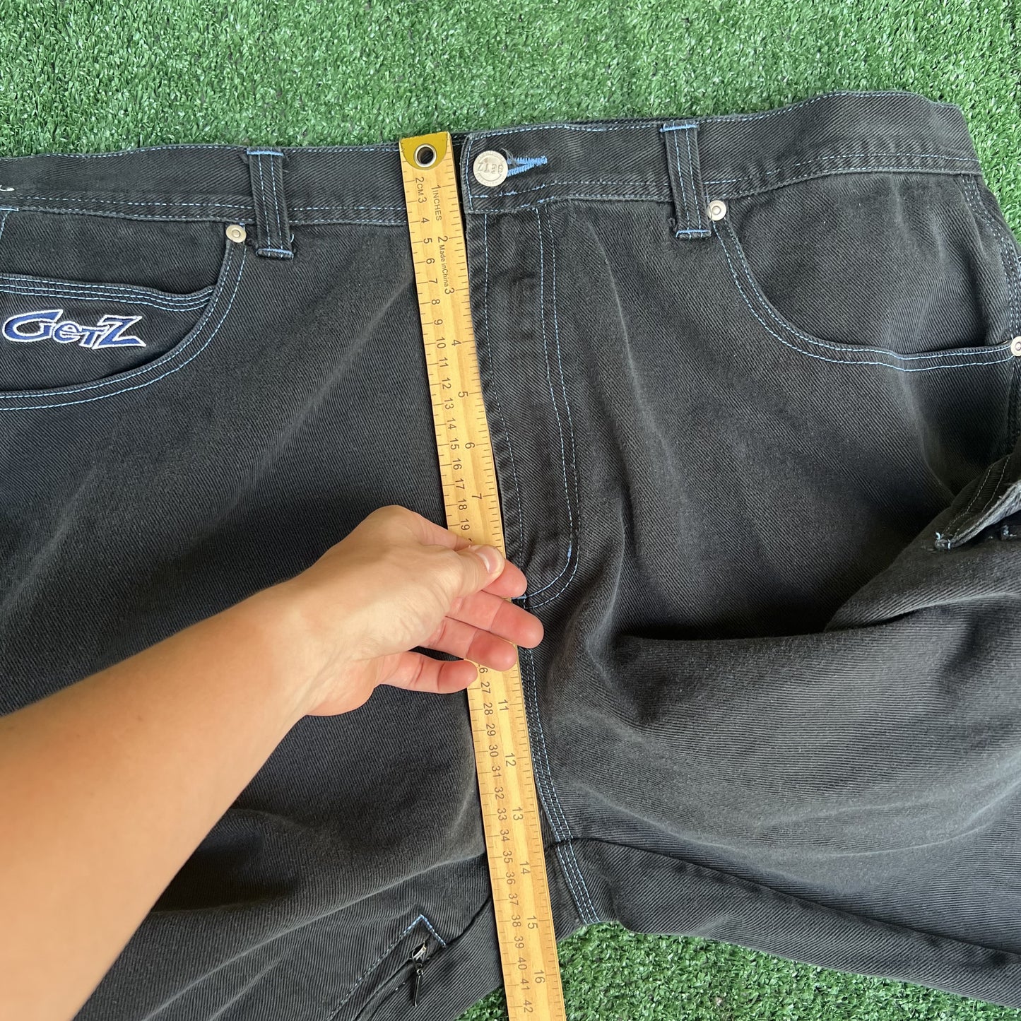 Vintage 90s Y2K GetZ Embroidered Wide-Leg Baggy Carpenter Black Jeans 40x30"