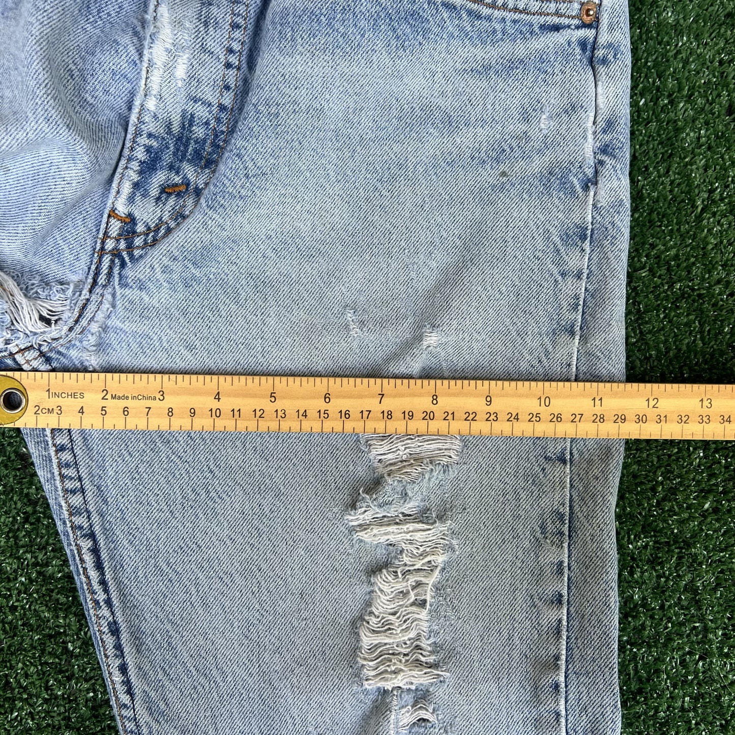 VTG 90s Levi's 505 Orange Tab Zip Fly Straight Leg Distressed Blue Jeans 33x32