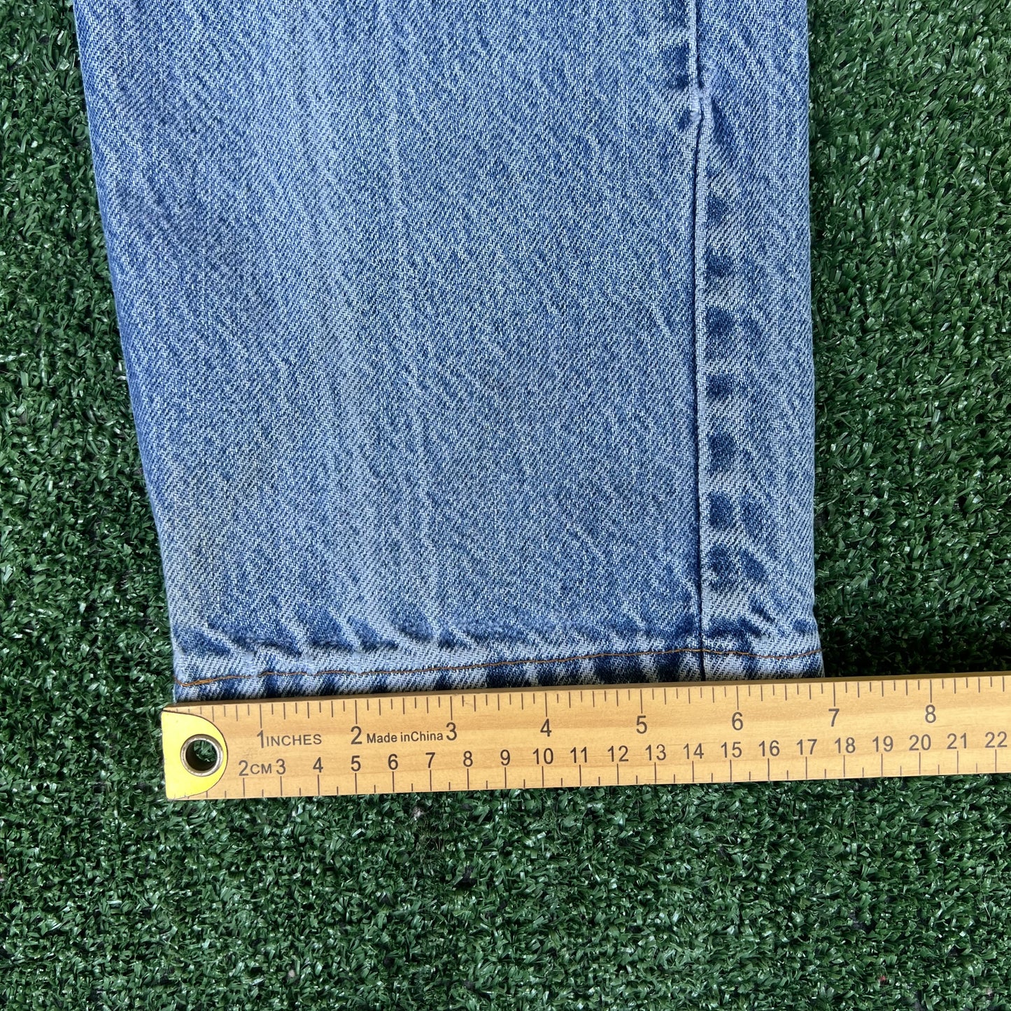 VTG 90s Levi's 505 Orange Tab Zip Fly Straight Leg Distressed Blue Jeans 33x32