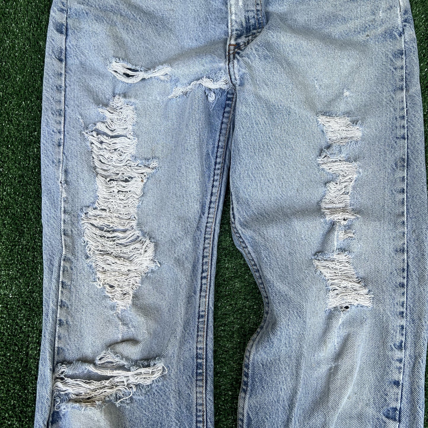 VTG 90s Levi's 505 Orange Tab Zip Fly Straight Leg Distressed Blue Jeans 33x32
