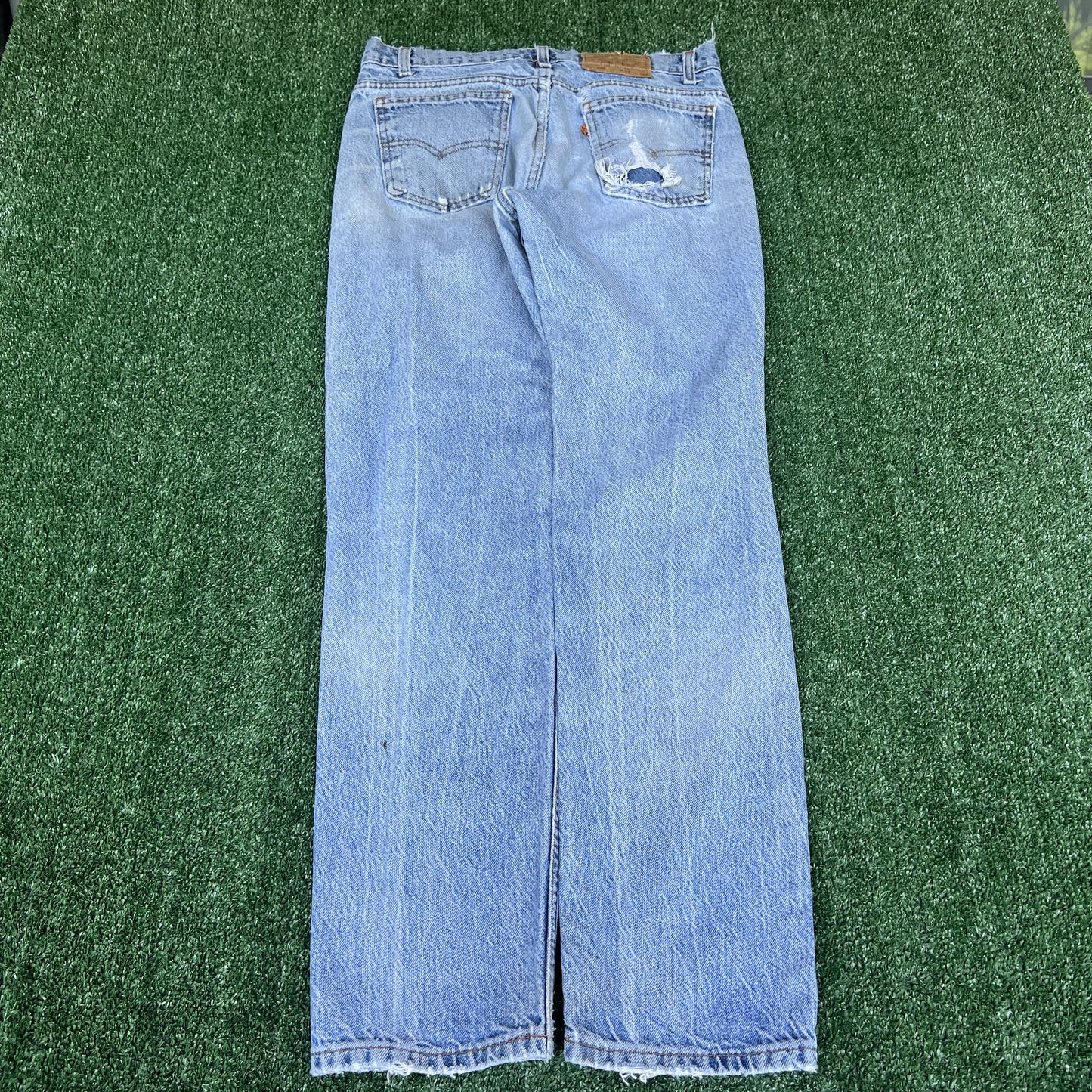 VTG 90s Levi's 505 Orange Tab Zip Fly Straight Leg Distressed Blue Jeans 33x32