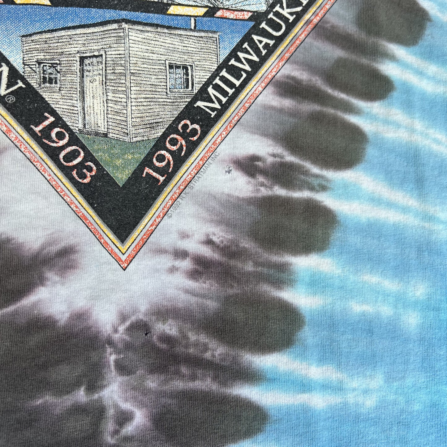 VTG 90s Men's Harley Davidson Blue White Tie-Dye Single Stitch T-Shirt Medium