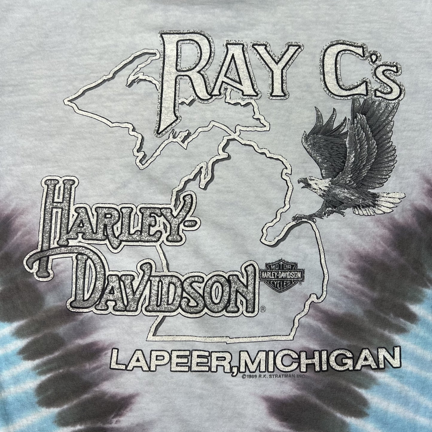 VTG 90s Men's Harley Davidson Blue White Tie-Dye Single Stitch T-Shirt Medium