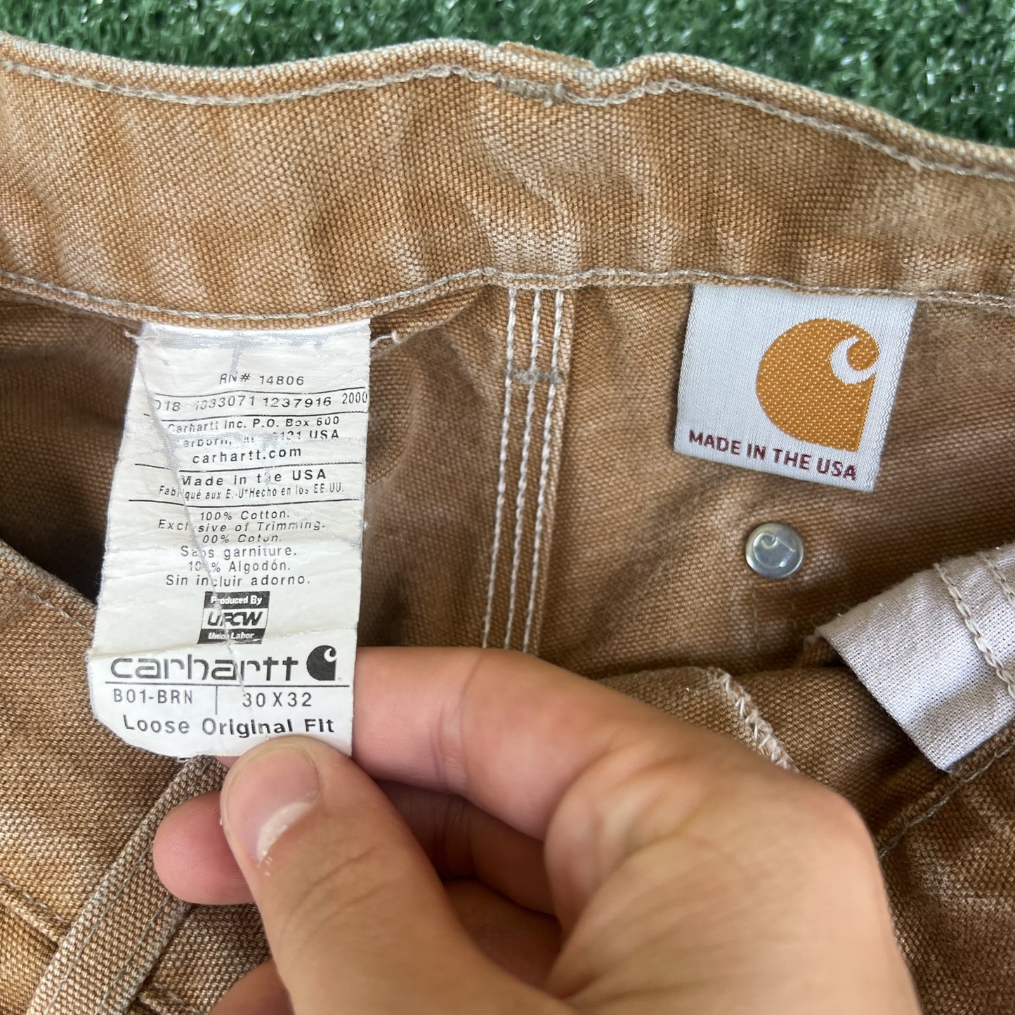 Men's Carhartt B01 BRN Double Knee Canvas Carpenter Faded Brown Pants 30x32 USA