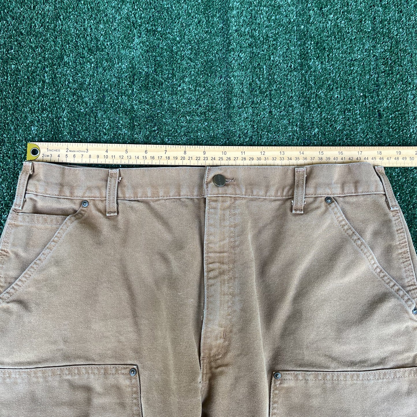 Men's Carhartt B136 BRN Dungaree Fit Double Knee Carpenter Canvas Pants 38x34