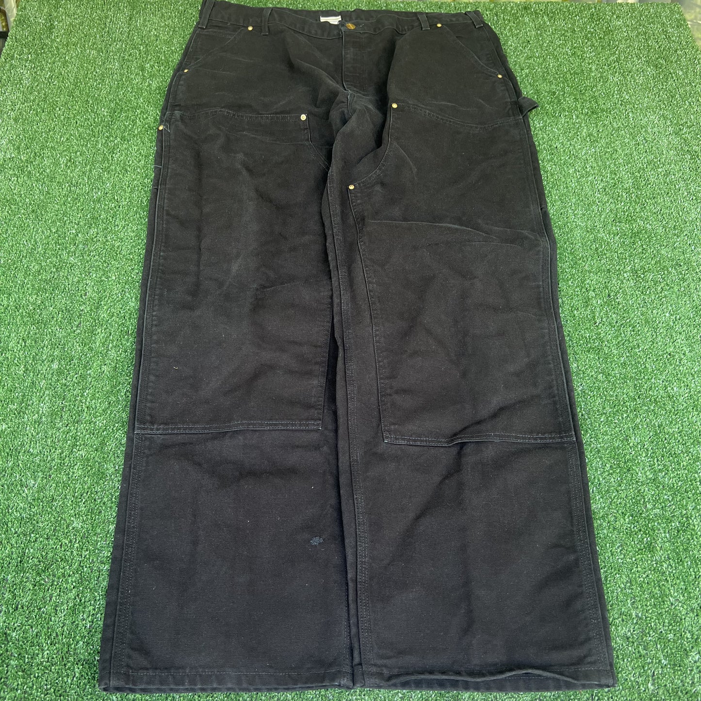 VTG Men Carhartt B01 BLK Double Knee Carpenter Canvas Wide-Leg Black Pants 40x31
