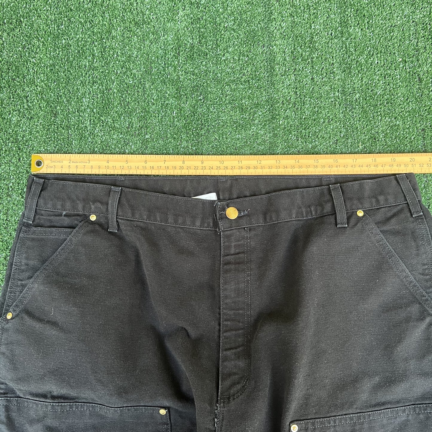 VTG Men Carhartt B01 BLK Double Knee Carpenter Canvas Wide-Leg Black Pants 40x31