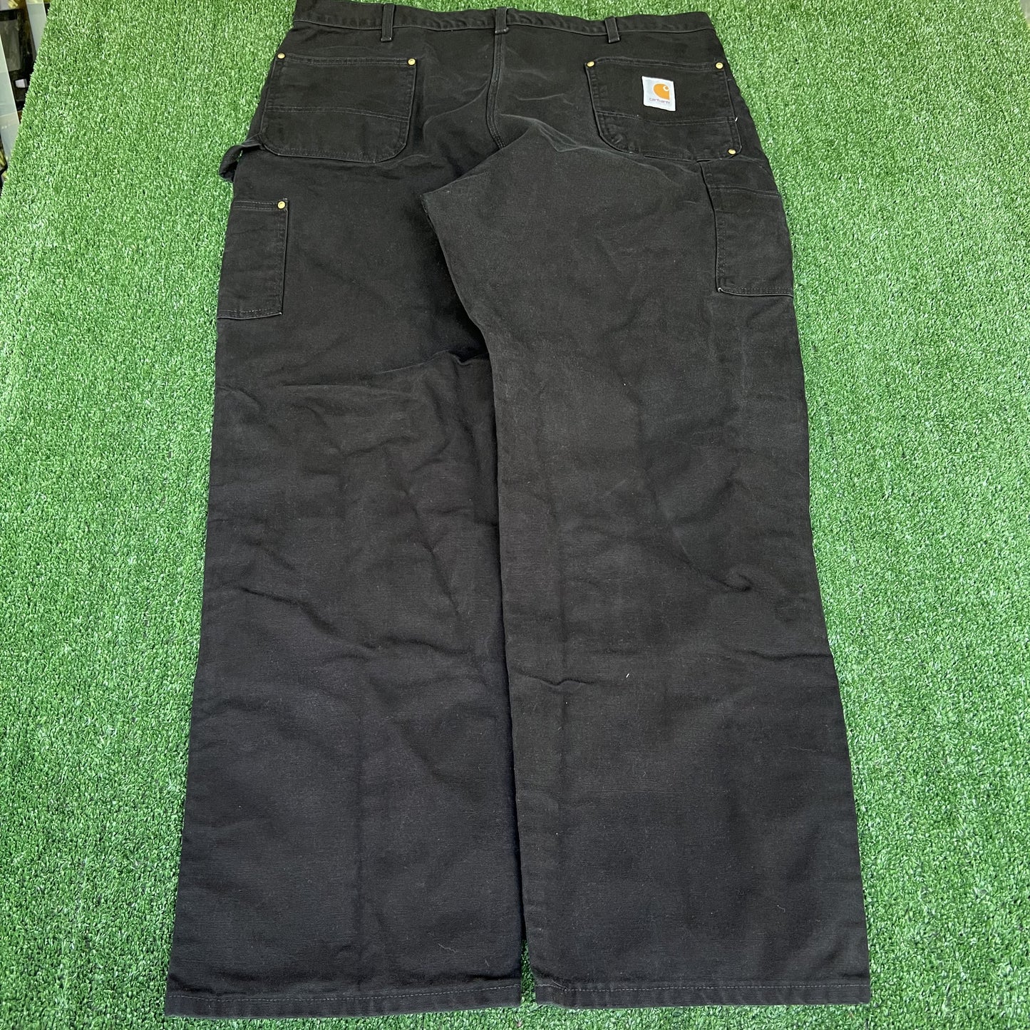 VTG Men Carhartt B01 BLK Double Knee Carpenter Canvas Wide-Leg Black Pants 40x31