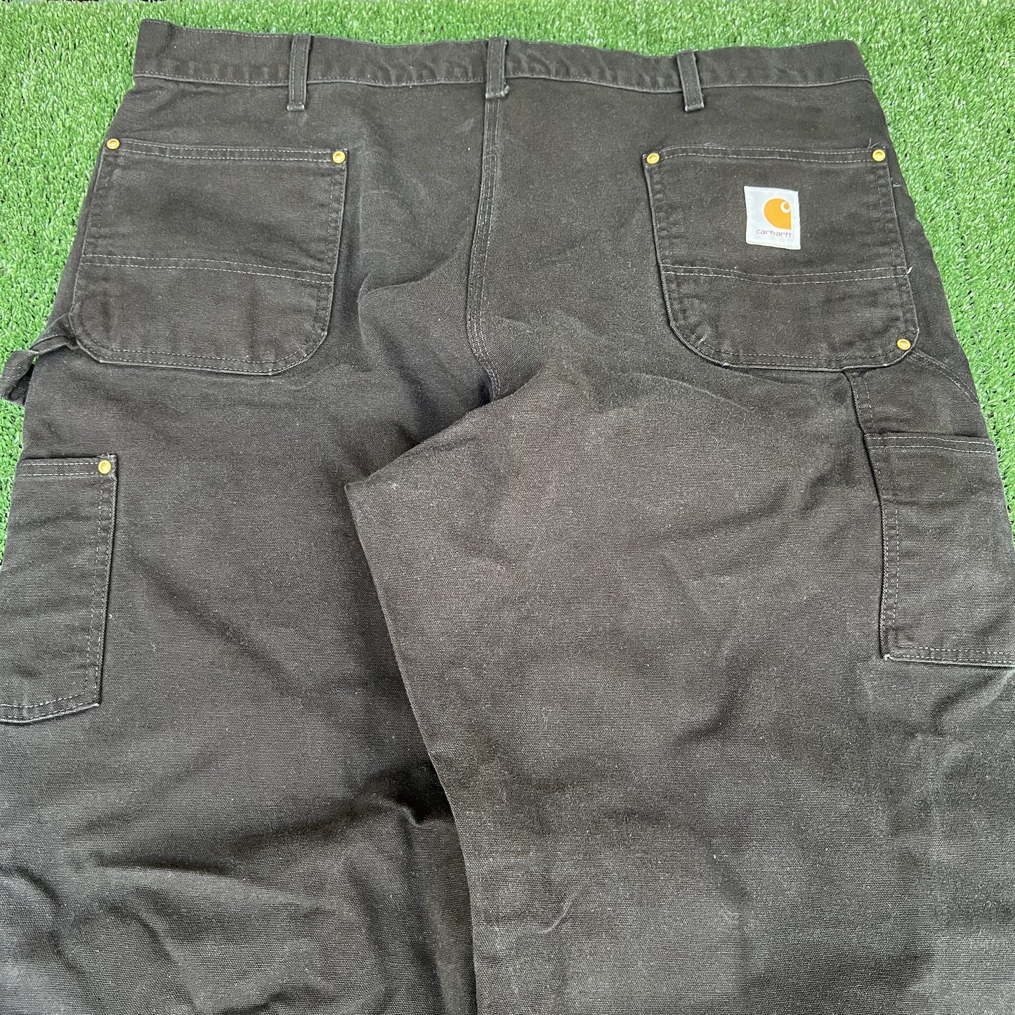 VTG Men Carhartt B01 BLK Double Knee Carpenter Canvas Wide-Leg Black Pants 40x31