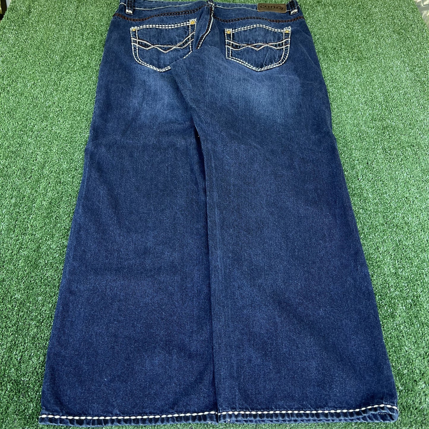 VTG Y2K Coogi The Luck Country Western Cowboy Wide Leg Indigo Blue Jeans 44x35