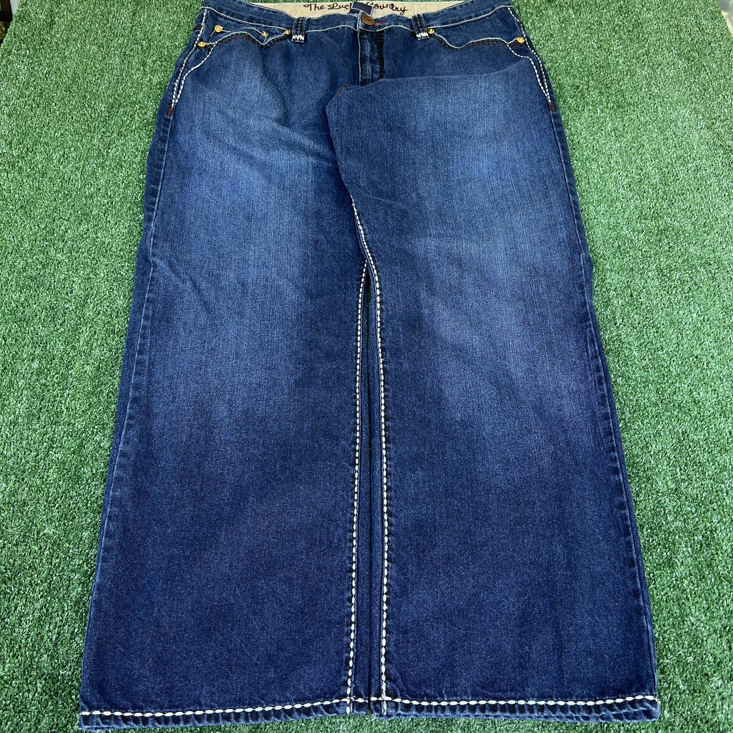 VTG Y2K Coogi The Luck Country Western Cowboy Wide Leg Indigo Blue Jeans 44x35
