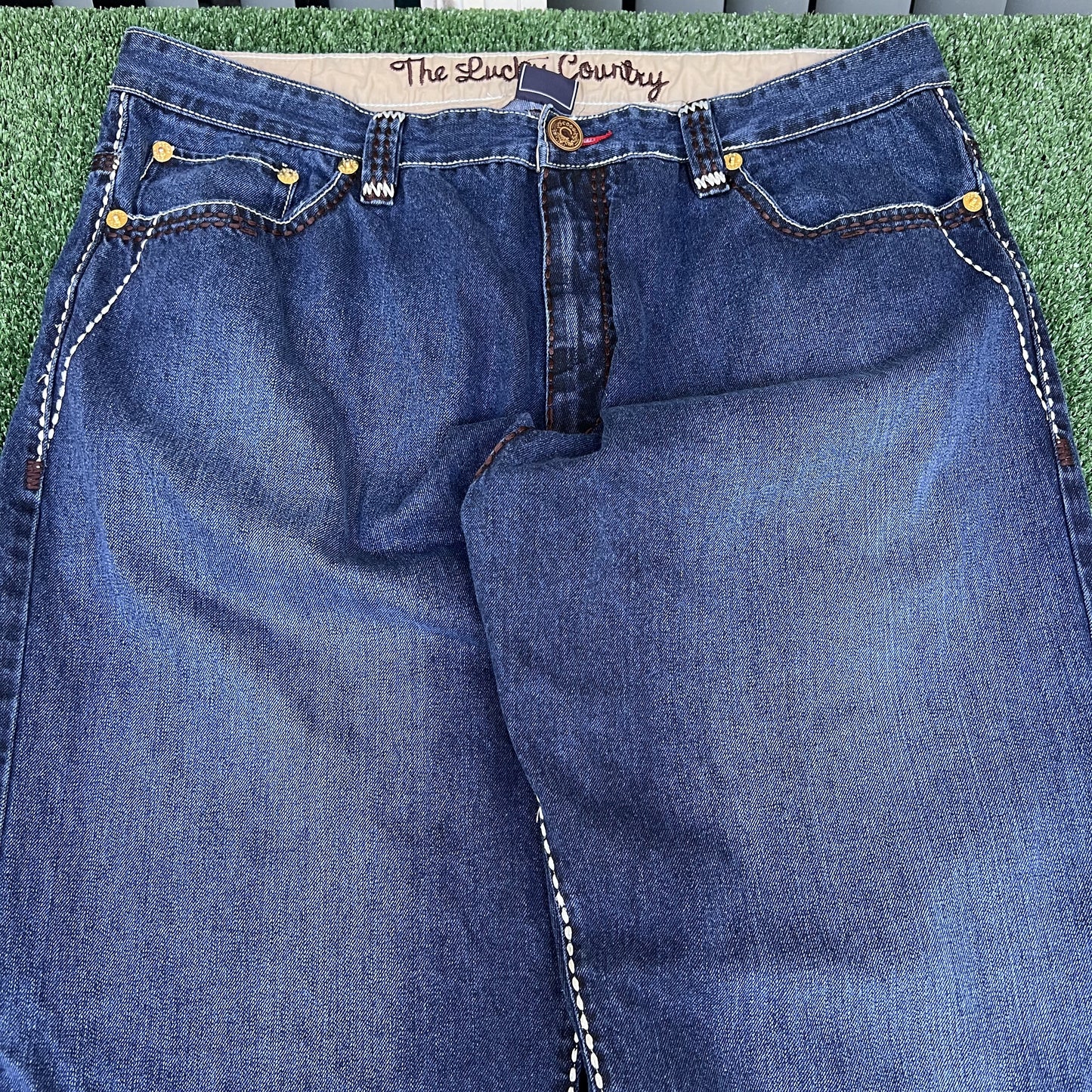 VTG Y2K Coogi The Luck Country Western Cowboy Wide Leg Indigo Blue Jeans 44x35