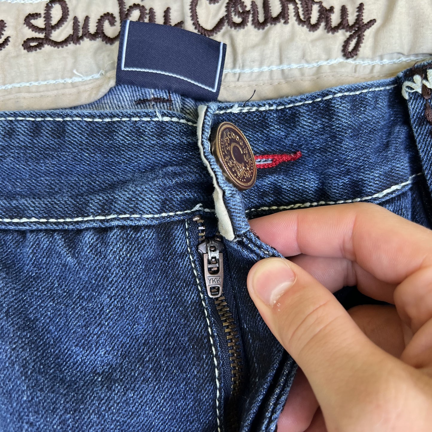 VTG Y2K Coogi The Luck Country Western Cowboy Wide Leg Indigo Blue Jeans 44x35
