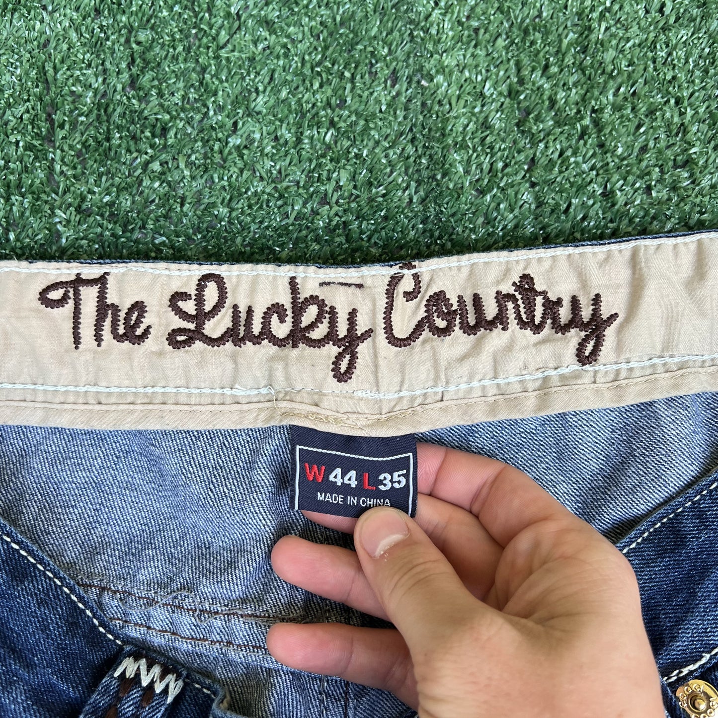 VTG Y2K Coogi The Luck Country Western Cowboy Wide Leg Indigo Blue Jeans 44x35