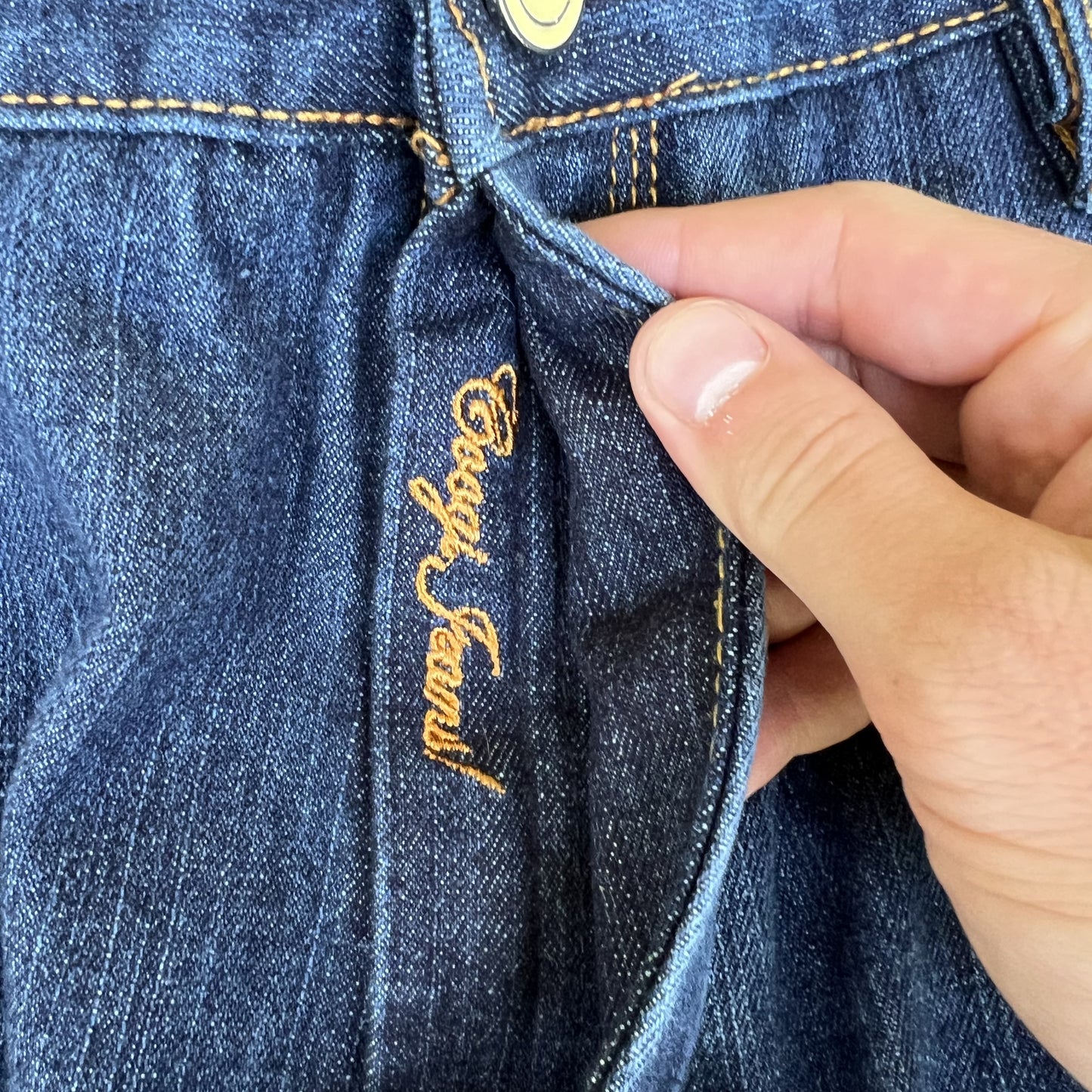 Vintage Y2K Mens Coogi Koala Wide-Leg Baggy Hip Hop Embroidered Blue Jeans 38x34