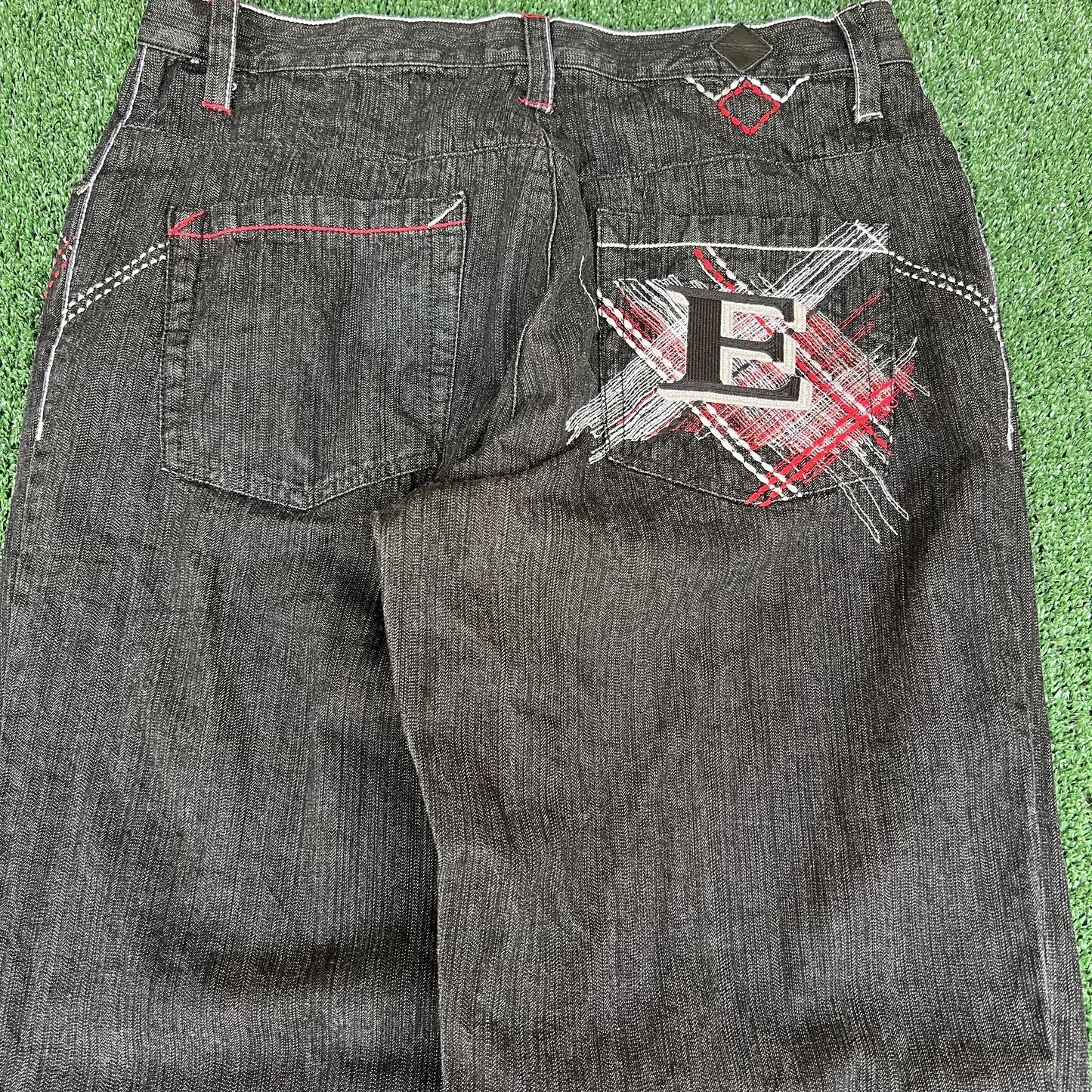 Vintage Y2K Men's Enyce Spellout Embroidered Black Wide-Leg Baggy Jeans 36x32