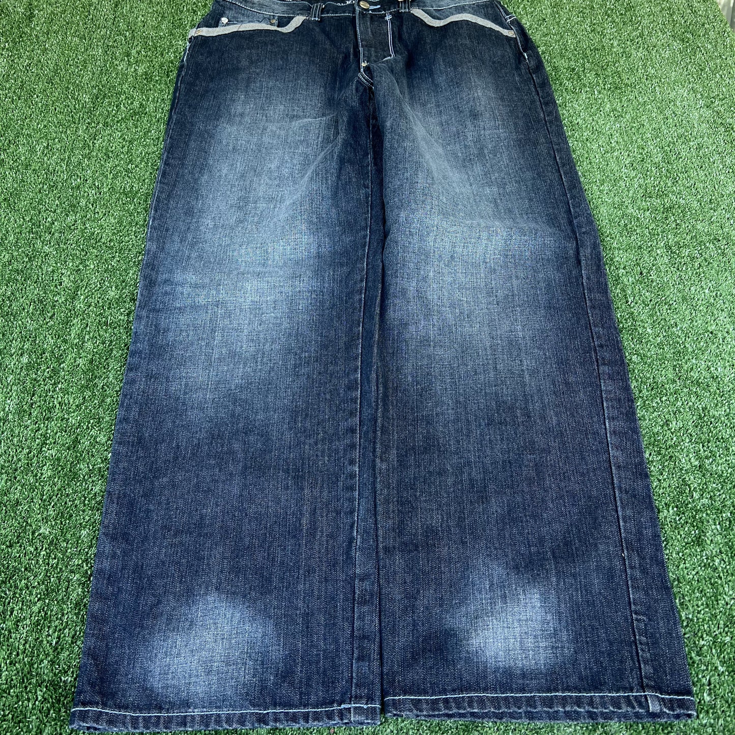 Vintage Y2K Men's Enyce Indigo Baggy Wide-Leg Hip Hop Blue Jeans 36x32