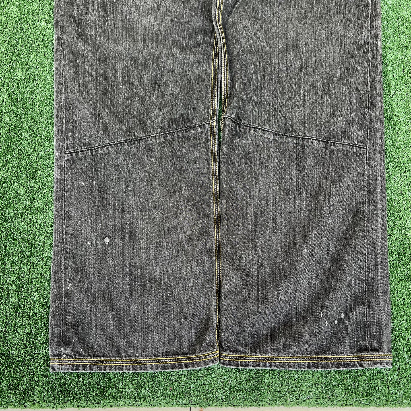 VTG Y2K Coogi Embroidered Faded Black Yellow Racing Wide-Leg Baggy Jeans 38x34"