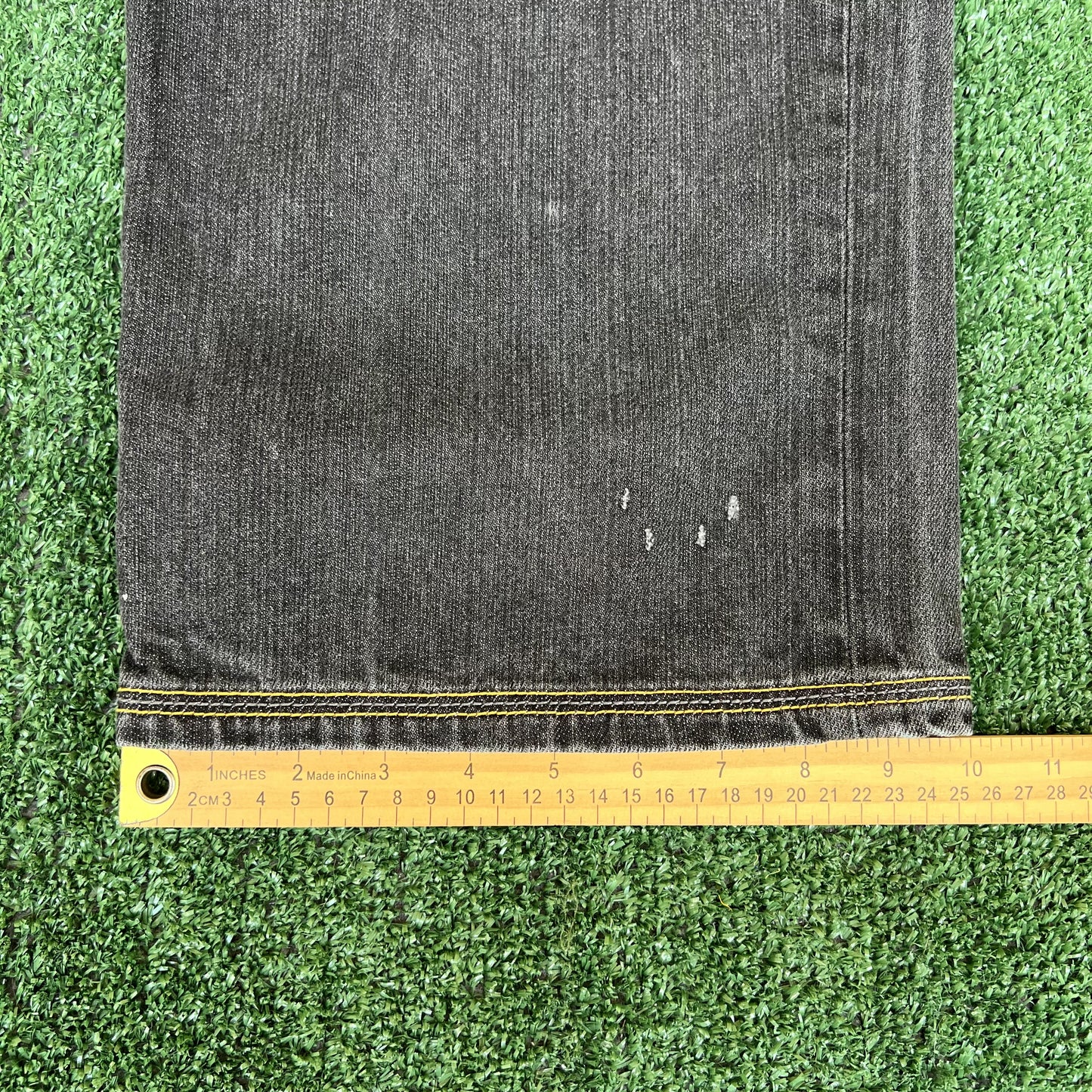 VTG Y2K Coogi Embroidered Faded Black Yellow Racing Wide-Leg Baggy Jeans 38x34"