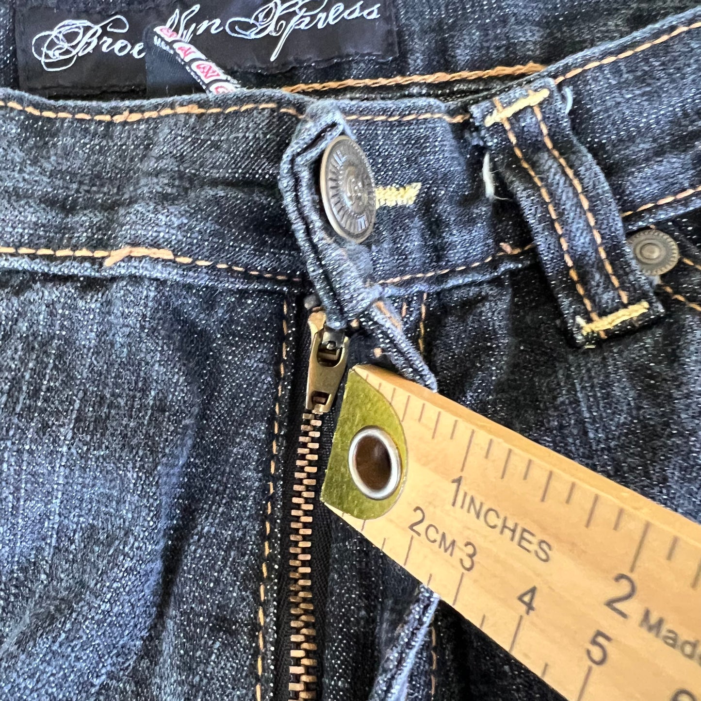 Y2K Brooklyn Express Rising Sun Baggy Black Jean Shorts - 34x14.5"