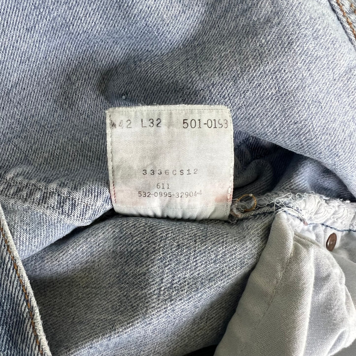 90s Levi's 501 Center Patch Button Fly Light Blue USA Jeans - 41x31"
