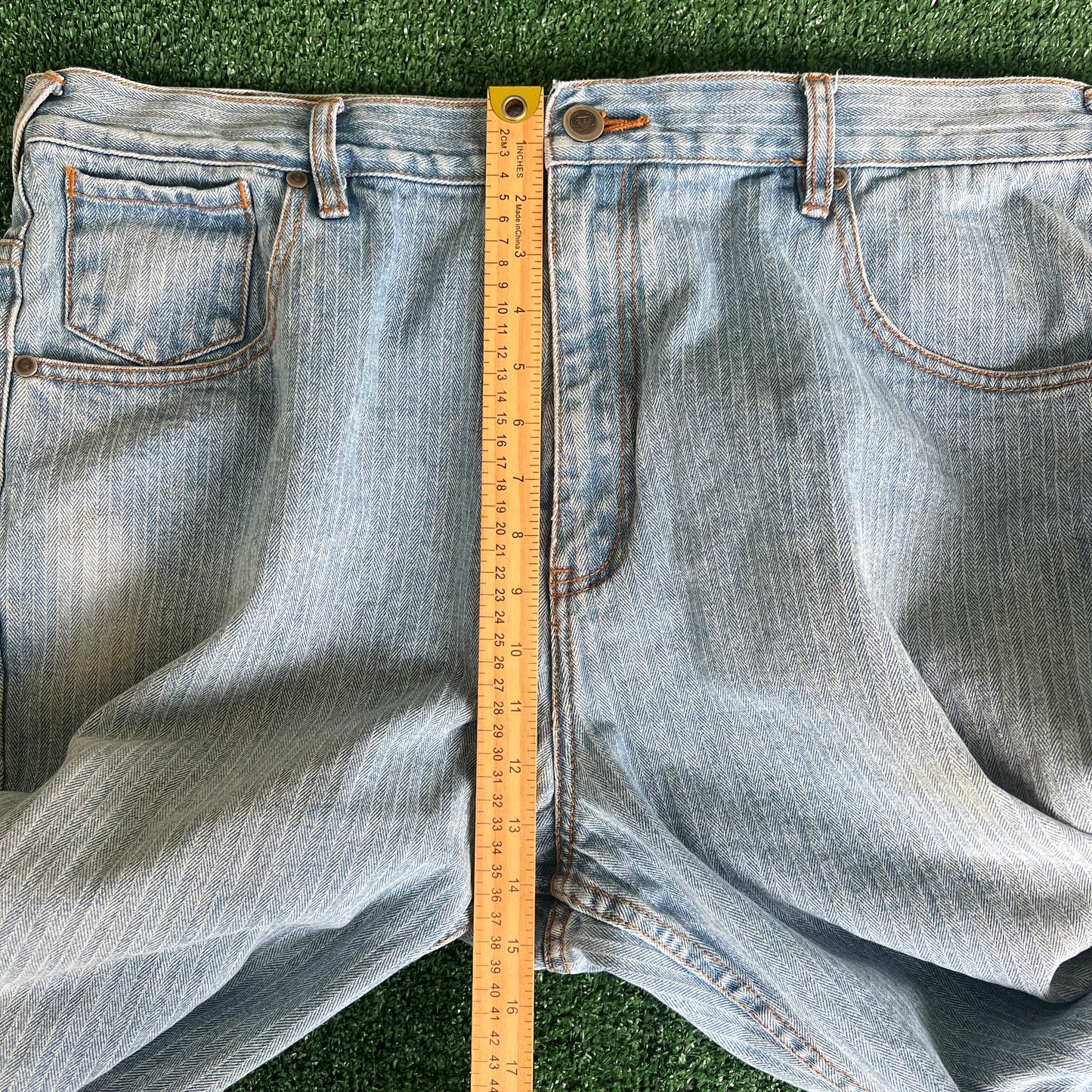 Y2K Phat Farm Light Vertical Striped Baggy Wide-Leg Jeans - 41x31" 20.5" Opens