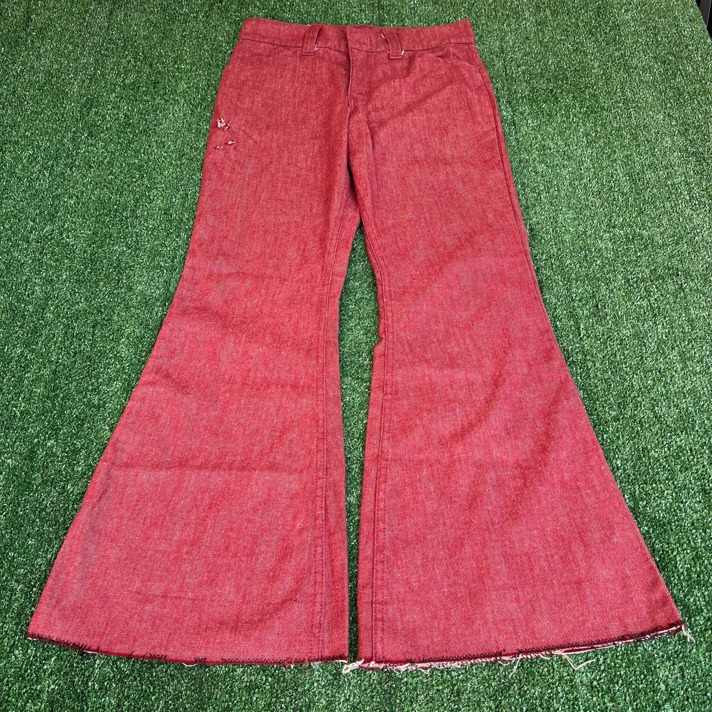Vintage 60s 70s Levi's 684 Red Denim White Tab Scovill Big Bell Bottoms - 31x30"