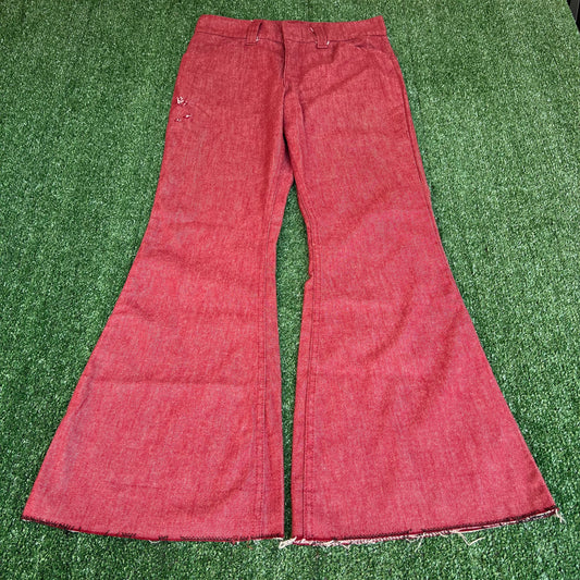 Vintage 60s 70s Levi's 684 Red Denim White Tab Scovill Big Bell Bottoms - 31x30"