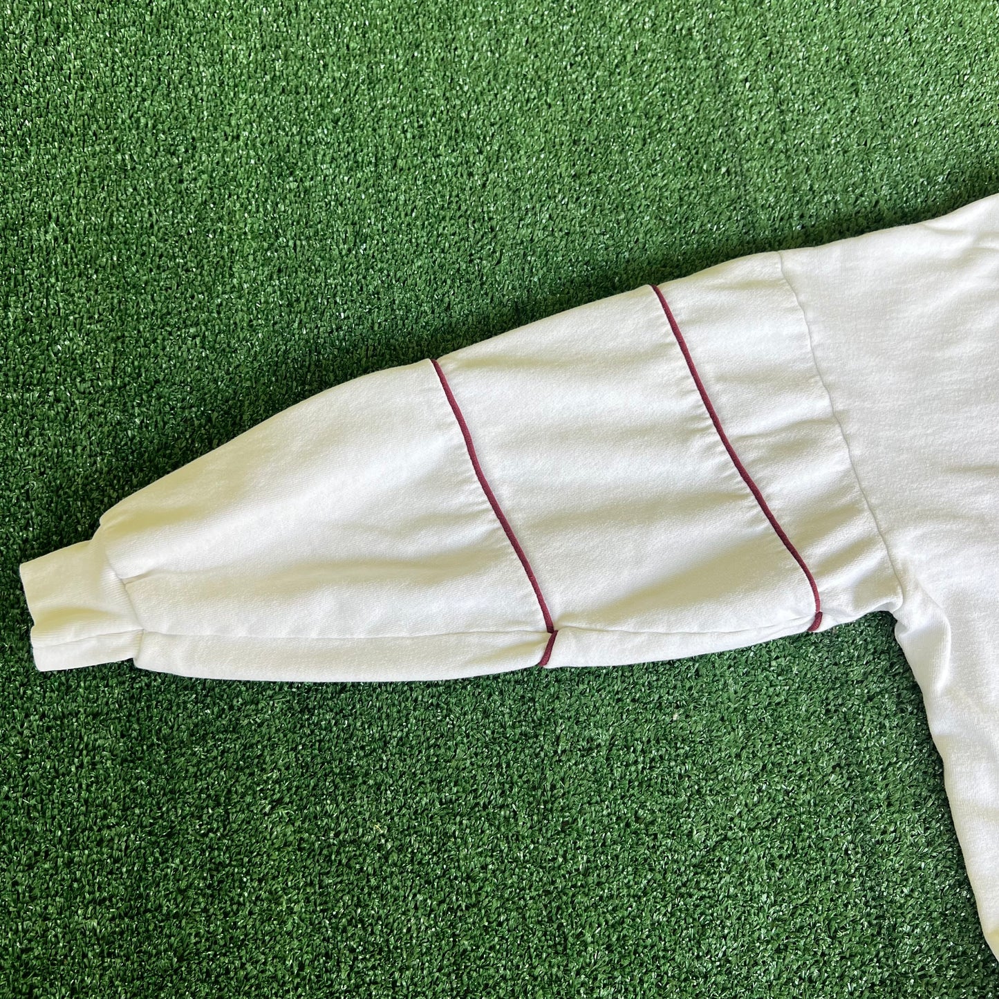 70s Southern Illinois University Salukis White Burgundy Stripe Sweatshirt - Large