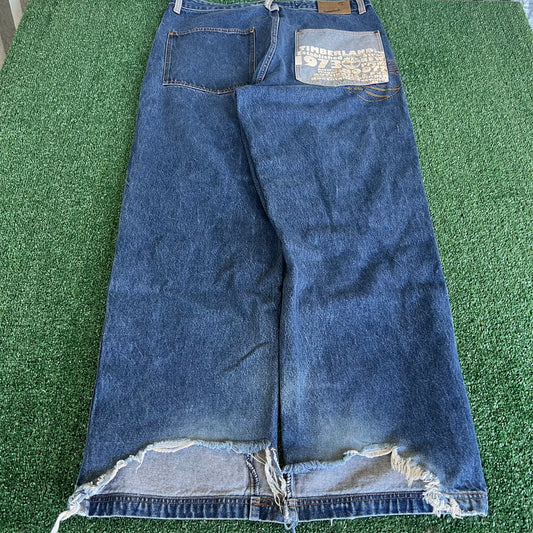 Y2K Timberland Boot Co Baggy Wide-Leg Blue Jeans - 38x32" 20" Opens