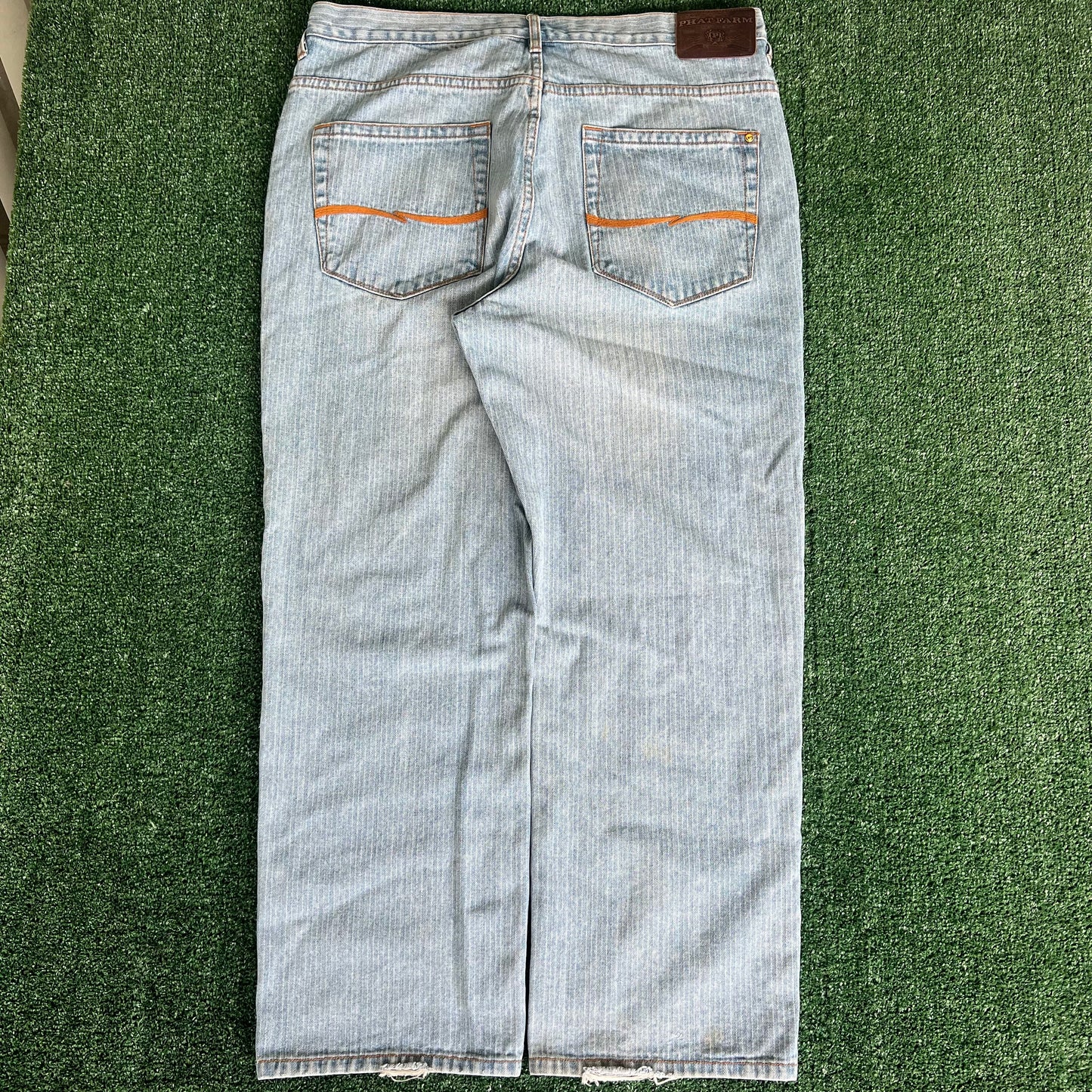 Y2K Phat Farm Light Vertical Striped Baggy Wide-Leg Jeans - 41x31" 20.5" Opens