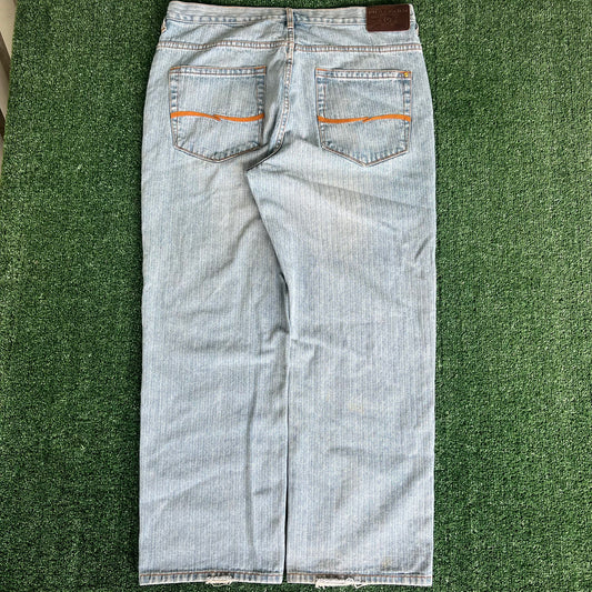Y2K Phat Farm Light Vertical Striped Baggy Wide-Leg Jeans - 41x31" 20.5" Opens
