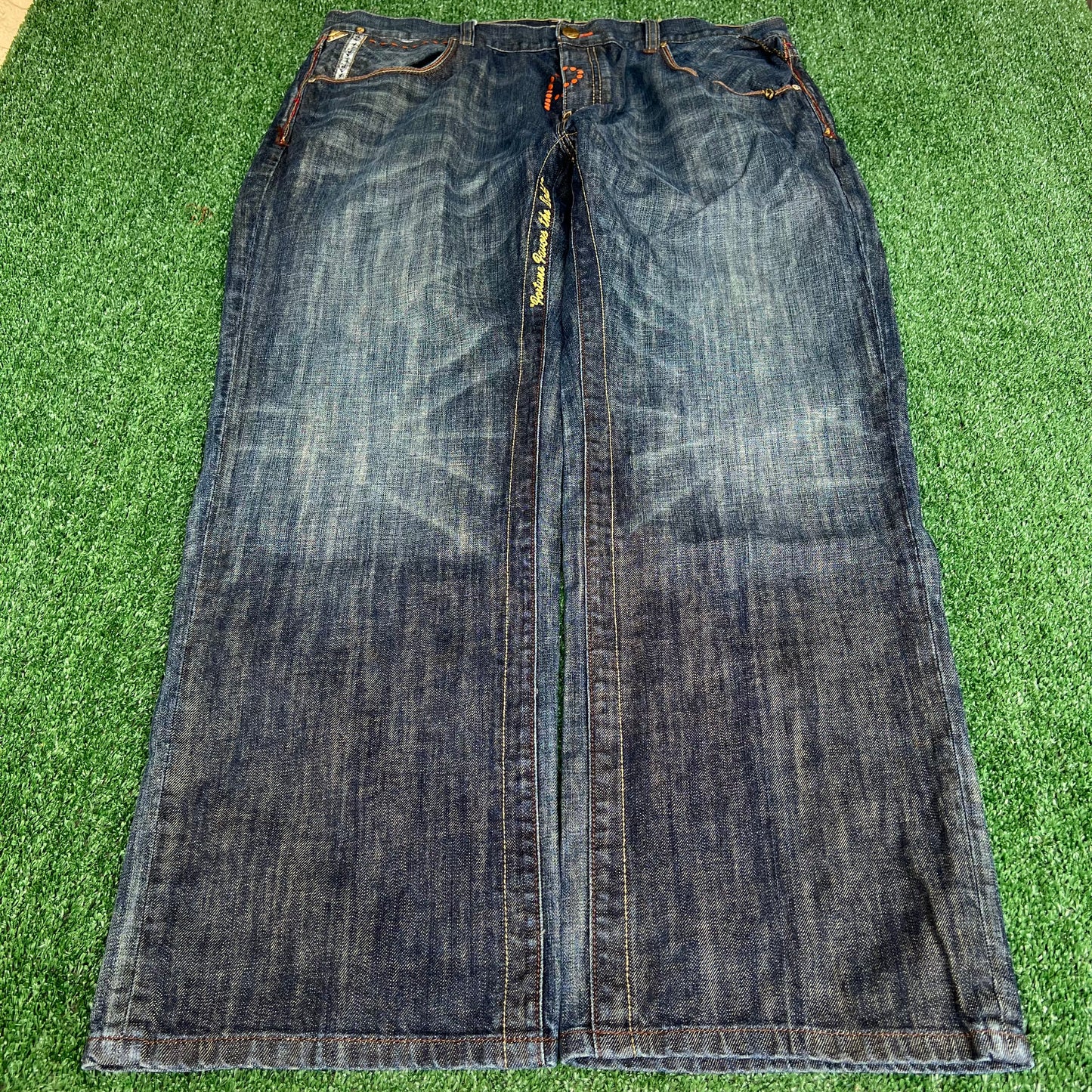 Vintage Y2K Men's Parish Wide-Leg Blue Jeans 42x32" 21" Opens Southpole Style