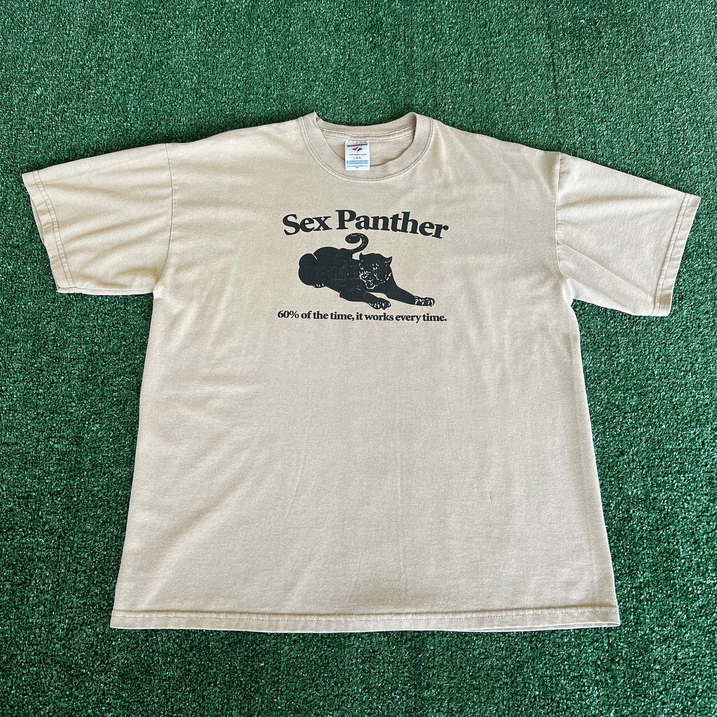 Y2K Sex Panther Cologne Anchorman Movie Promo Funny Beige T-Shirt - Large
