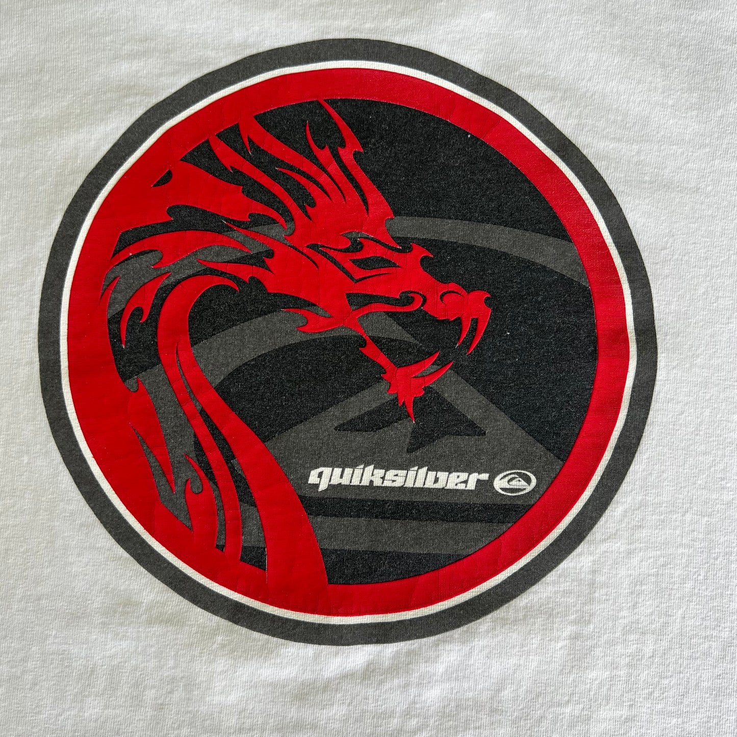 90s Quicksilver Dragon Spellout White Long Sleeve Shirt - Large