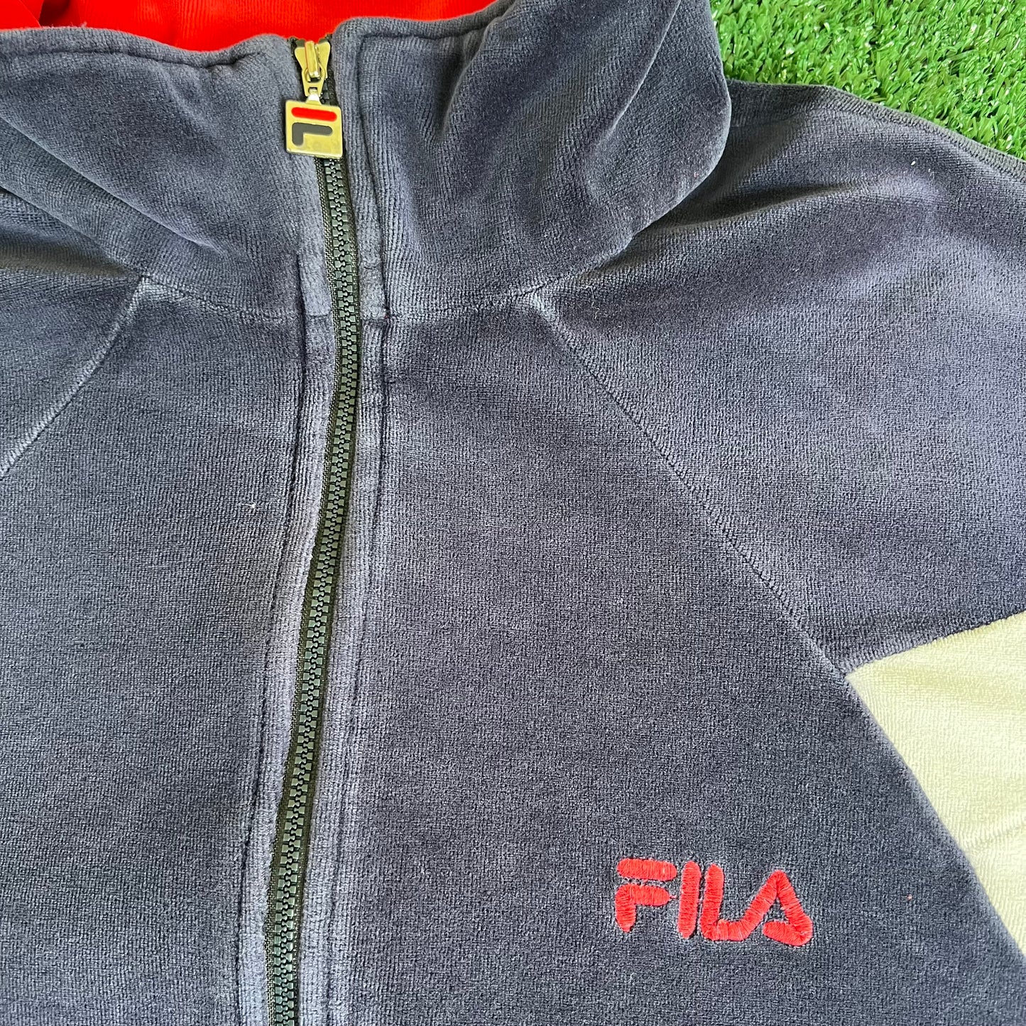 90s Fila Velour Track Suit Jacket & Pants Red Navy Blue XL - 36x25.5" USA
