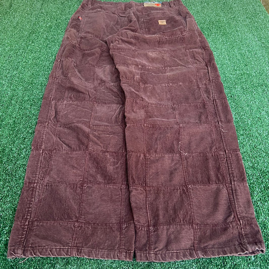 Vintage Y2K Men Pelle Pelle Brown Corduroy Patchwork Baggy Wide-Leg Pants - 36x33"