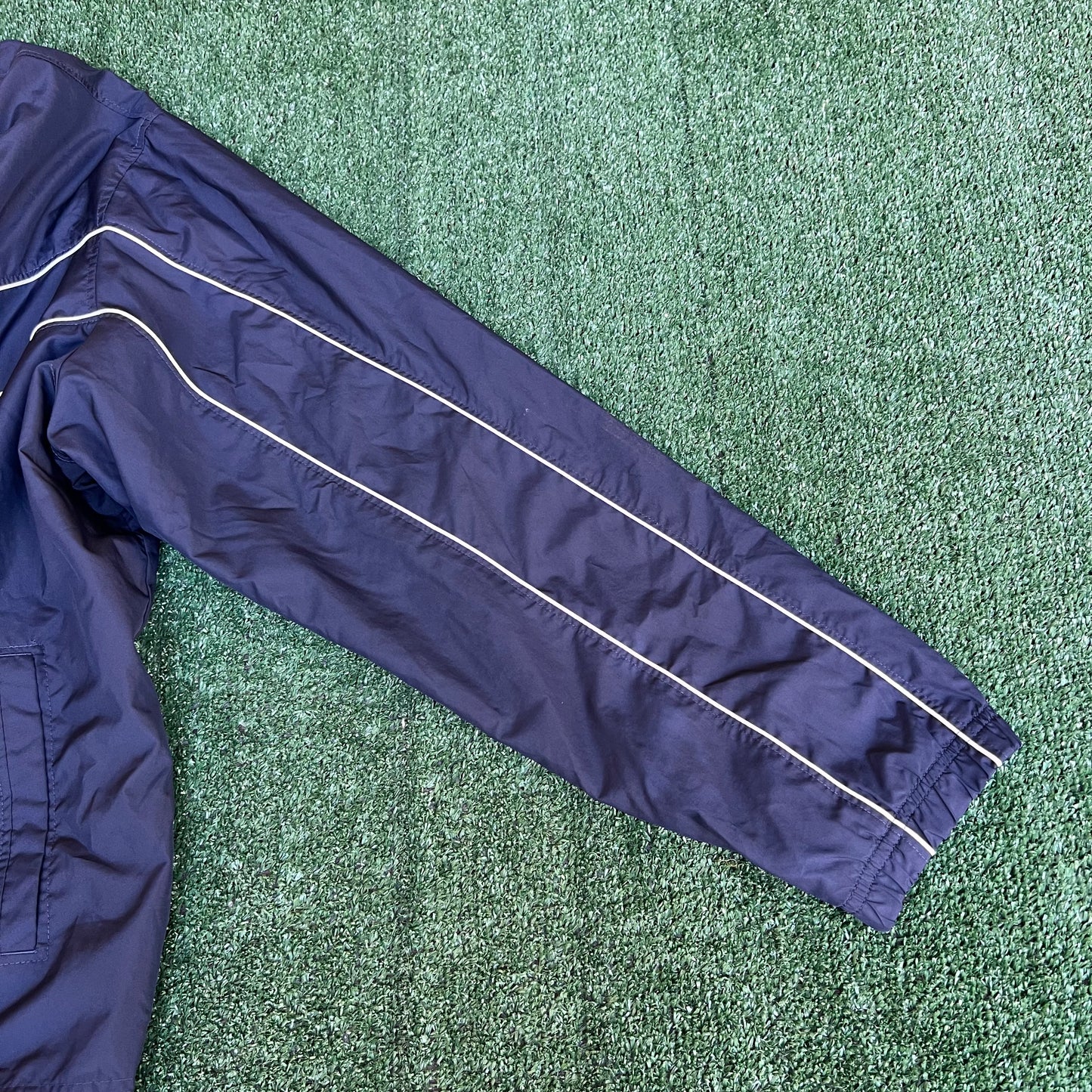 Vintage Y2K Men's Nike Baggy Navy Blue Striped Full Zip Windbreaker Jacket - 2XL
