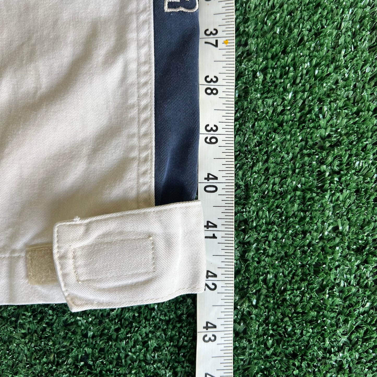 Y2K Wu Wear Distressed Baggy Light Khaki Faded Navy Striped Pants - 31x30.5" 20" Openings