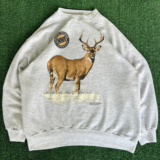 90s National Wildlife Federation Buck Deer Gray Sweatshirt - 2XL