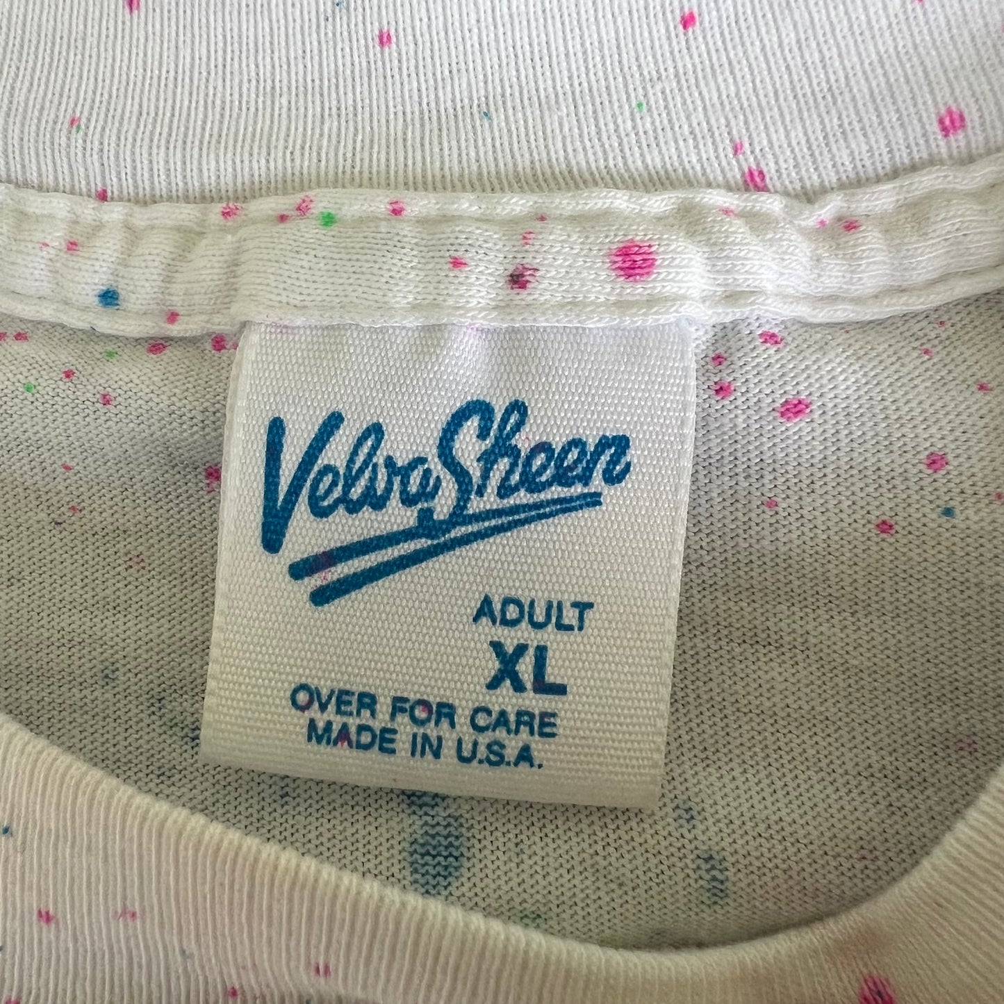 80s Velva Sheen Florida Mickey Mouse Paint Splatter White T-Shirt - Large