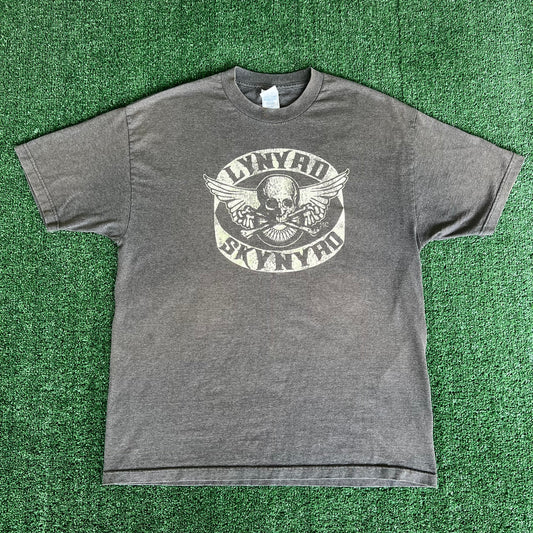 Y2K Lynyrd Skynyrd Southern Rock Band Bleach Stained Gray T-Shirt - XL