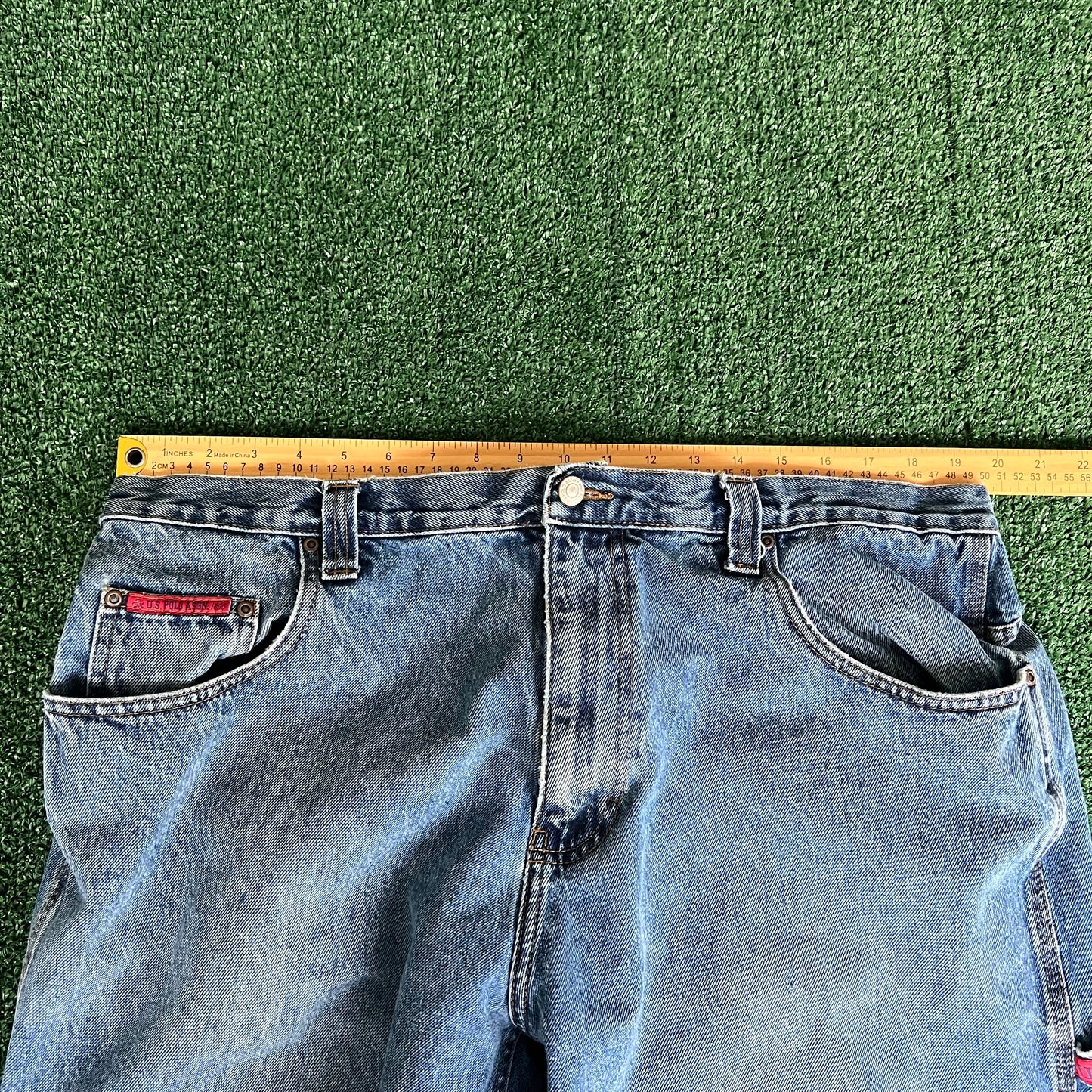 Y2K Men's US Polo Assn Baggy Carpenter Skate Blue Denim Shorts Jorts - 39x13"